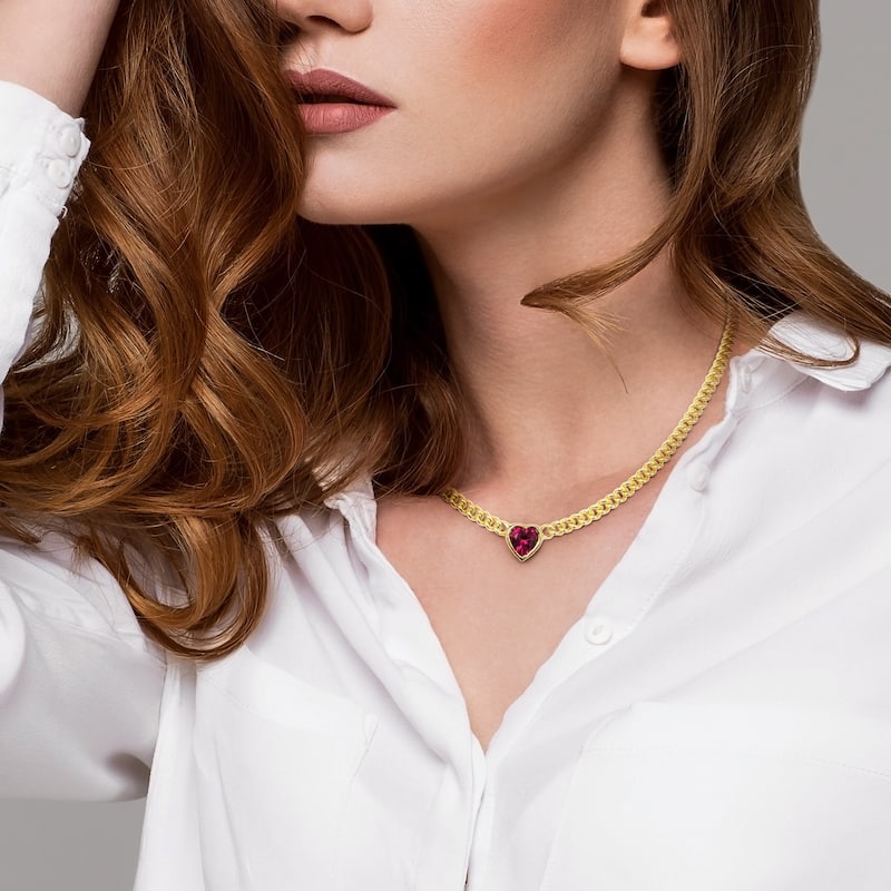 Miadora 2.85ct TGW Created Ruby Necklace Silver in 18K Yellow Gold Silver