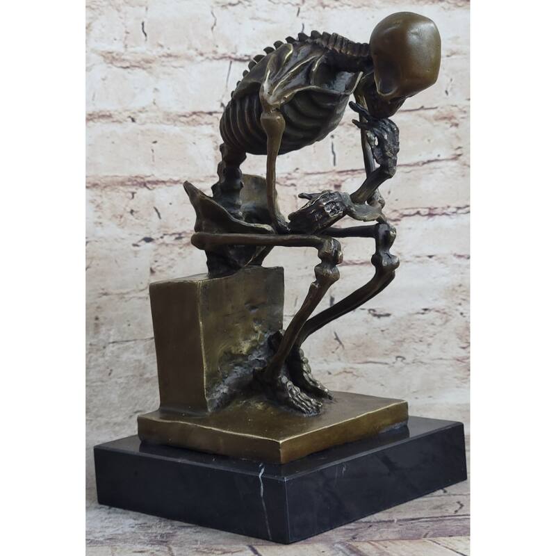 Hot Cast Bronze Skeleton Thinker Thinking Man Memento Mori Sculpture Figurine Statue