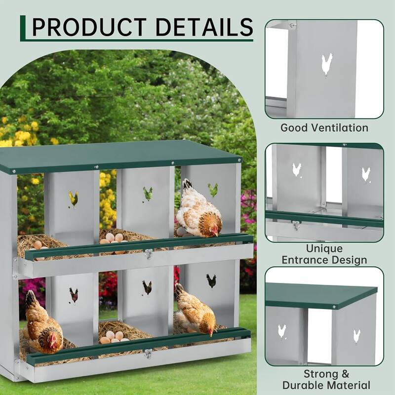 6 Compartment Nesting Box, Chicken Laying Box, Easy to Clean and Install