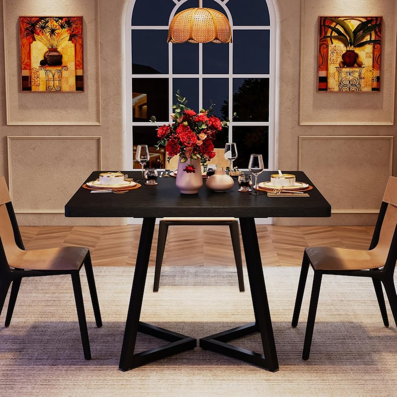 31.5” Square Dining Table for 4 with Metal Base for Dining Room