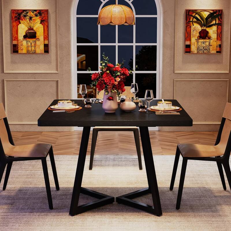 Industrial Dining Table for 4, 31.5” Square Dinner Table for Kitchen