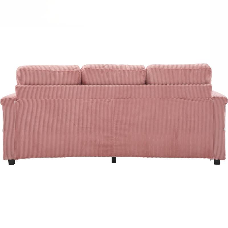L-Shaped Sectional Sofa with Pull-Out Storage,Ottoman & Pillows 3-Seat with USB Charging,Cup Holder, Convertible Design