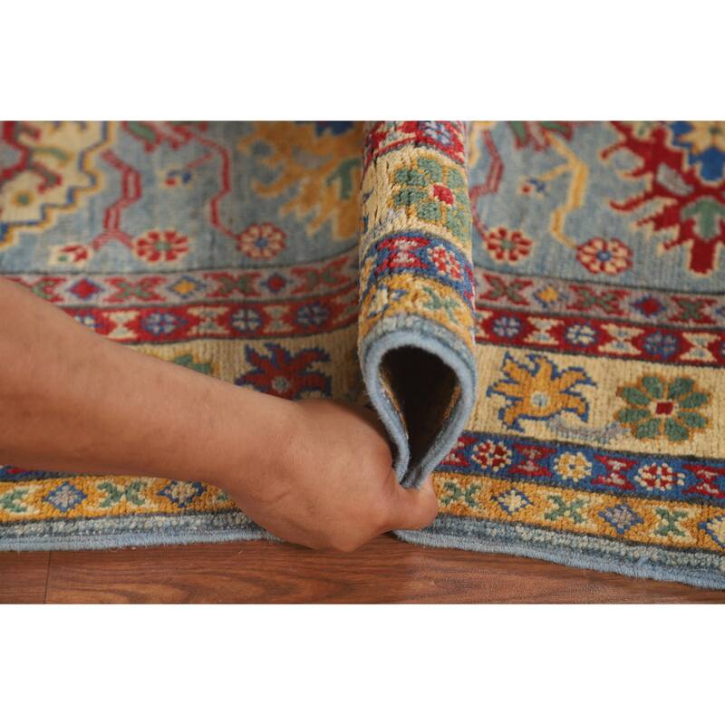 Kazak Runner Rug Light Blue Handmade Wool Carpet - 2'7" x 9'3"