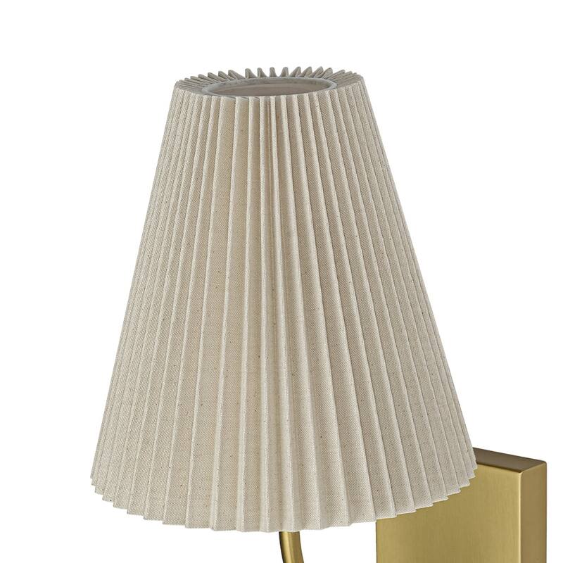 Mid-Century 1-Light Pleated Ivory Fabric Armed Wall Sconce