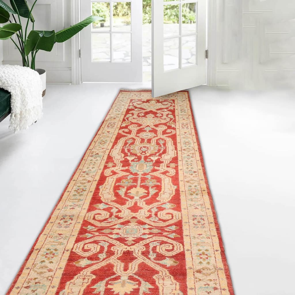 Hand Knotted Chobi Peshawar Rust Persian Wool Traditional Area Rug - 2' 9'' x 13' 11''