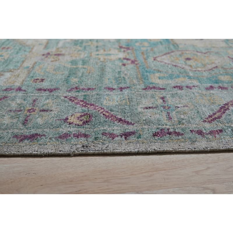 Hand-Knotted Natural Silk Grass Design Rug, 9' x 12', Gray Mix Area Rug, Luxurious Soft Texture for Bedrooms - L