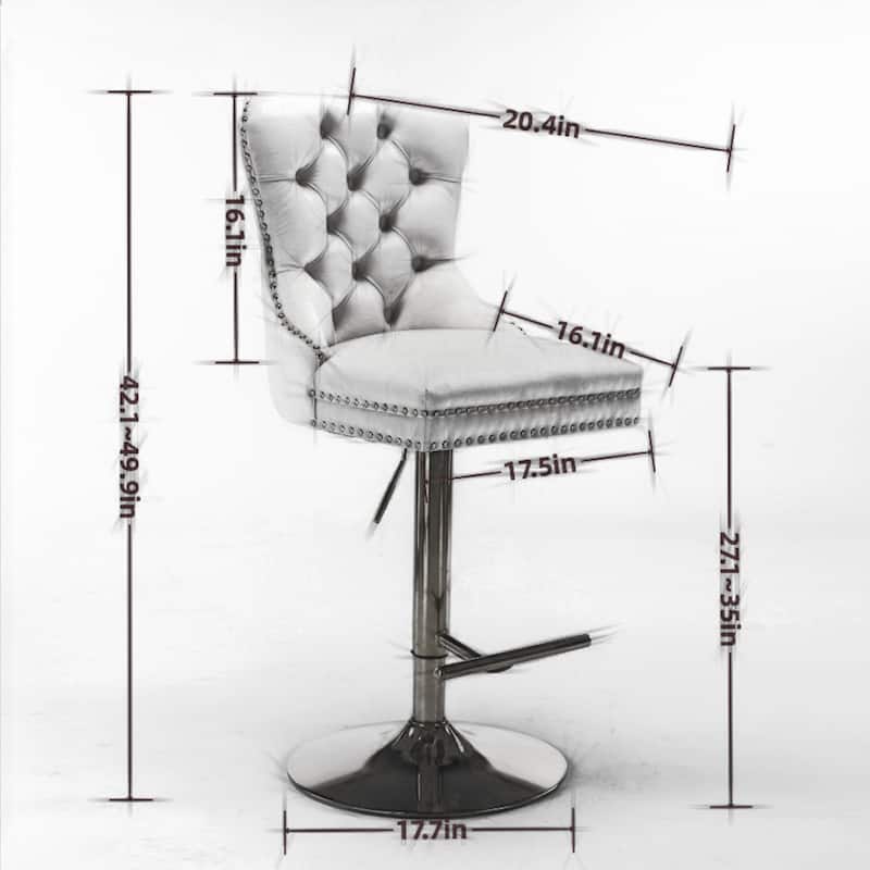 Roomfitters Adjustable Swivel Bar Stools Set of 2, Retro PU Leather Tufted Counter Chairs with Metal Base