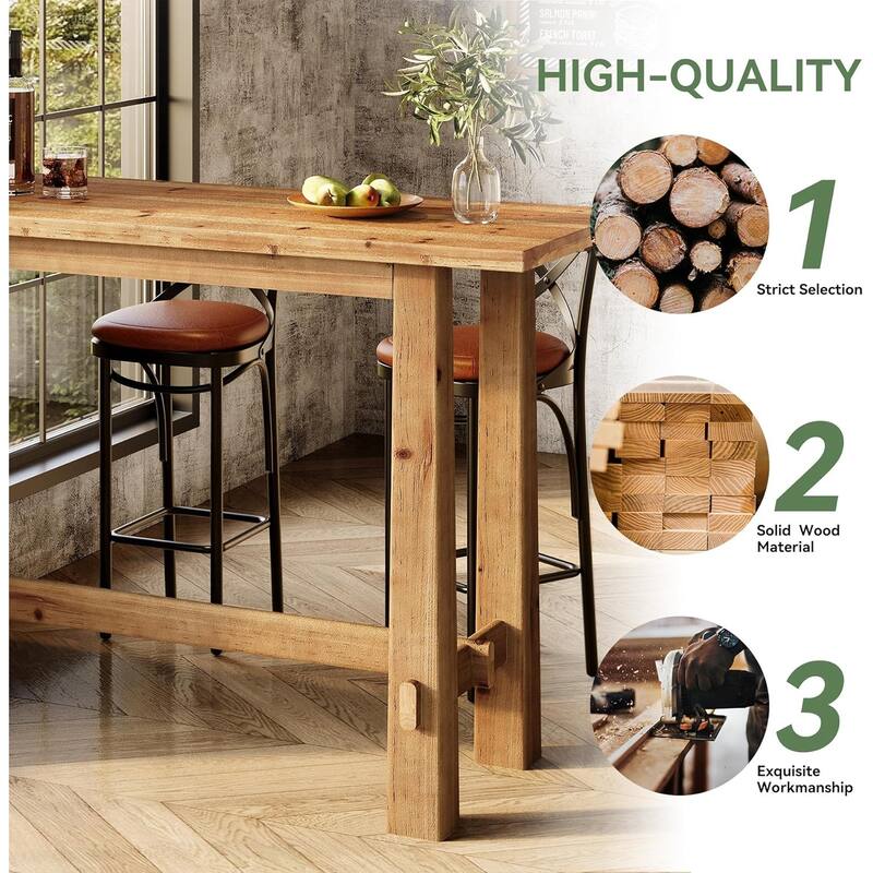 63" Long Solid Wood Bar Table for Kitchen, Home Bar, Café or Restaurant