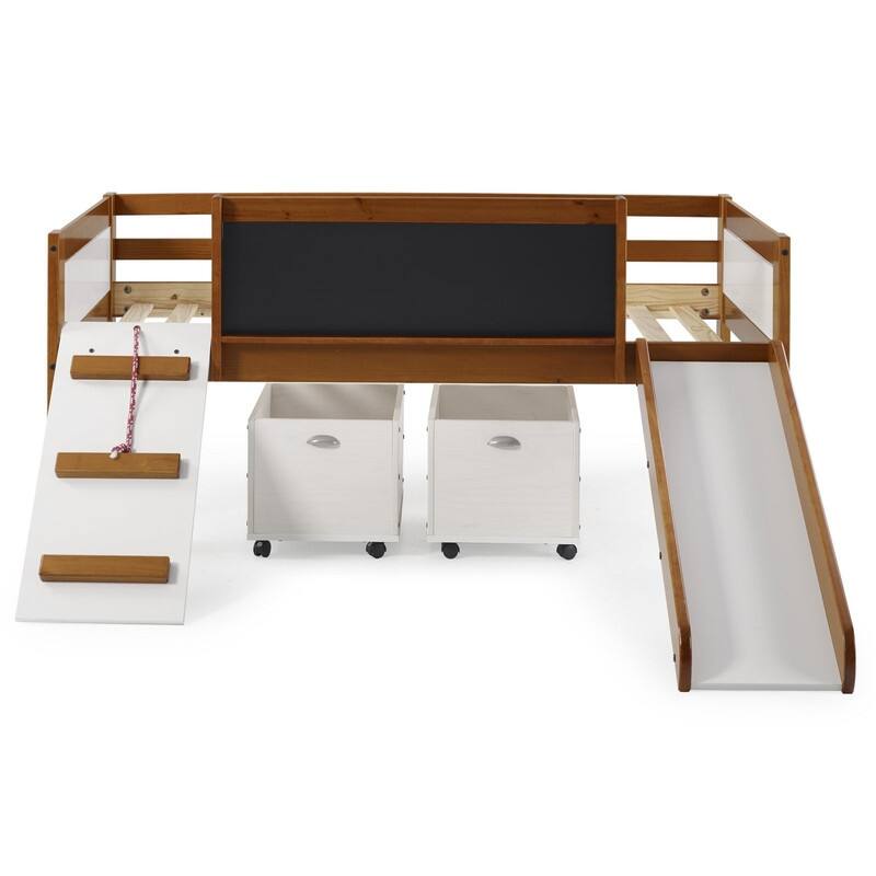 Junior Twin Low Loft with Slide & Chalkboard in Espresso