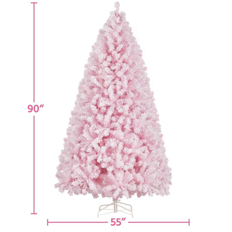 Yaheetech Pre-lit Flocked Artificial Christmas Tree Snow Frosted Christmas Tree, Pink