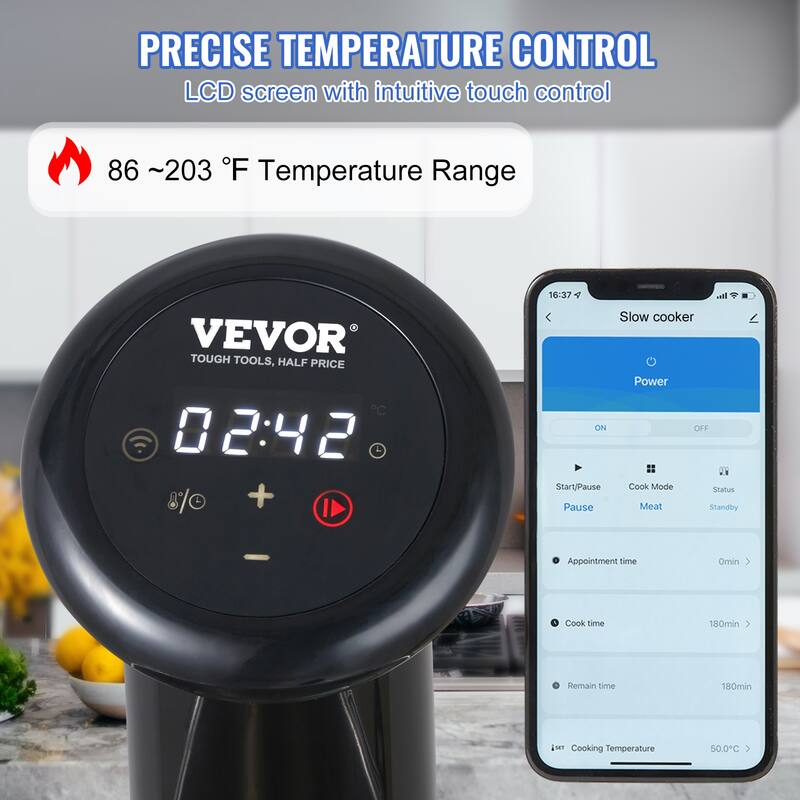 VEVOR Sous Vide Machine 1200W Sous Vide Cooker 86203℉ Temperature and