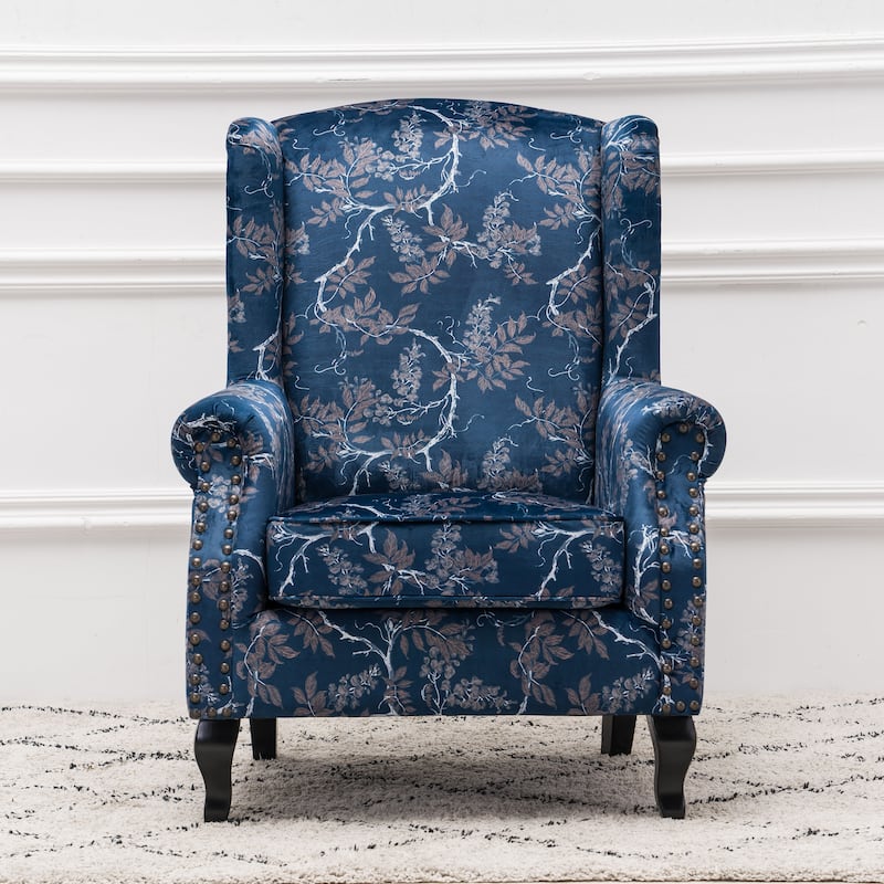 Upholstered Trim Wingback Armchair with Nailhead Trim