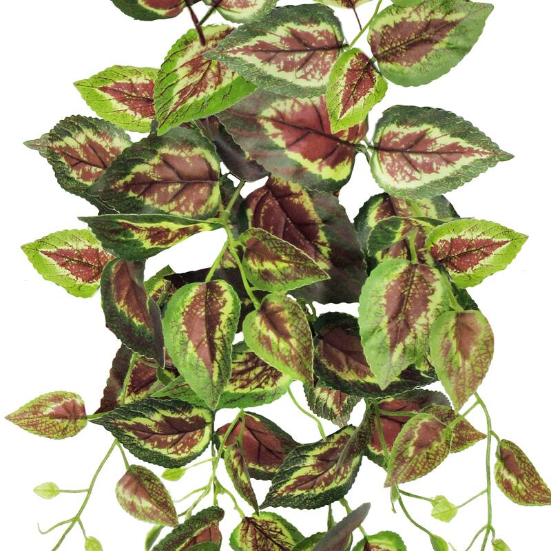 Green Red Artificial Coleus Ivy Leaf Vine Hanging Plant Greenery Foliage Bush 24in - 24" L x 12" W x 6" DP