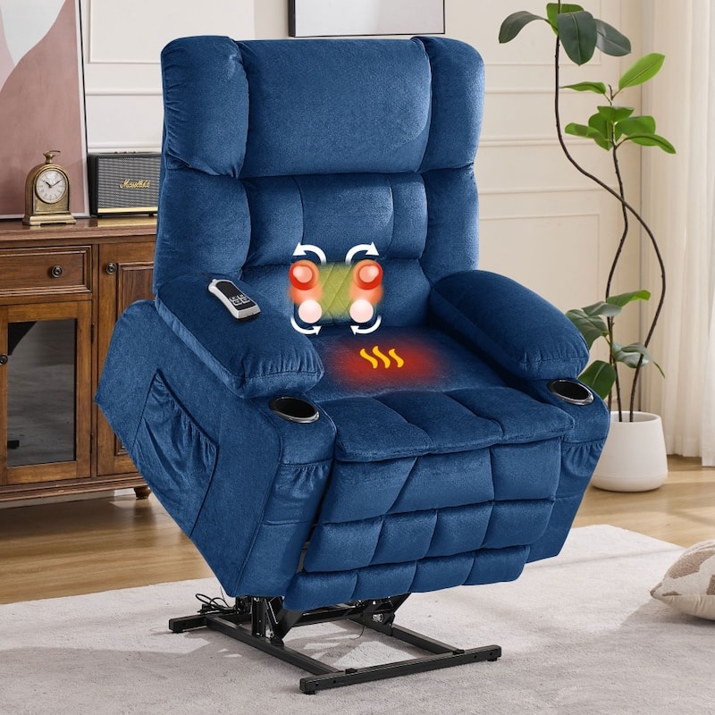 Dual Motor Large Power Lift Recliner Chair with Knead the Waist and Heat - Blue