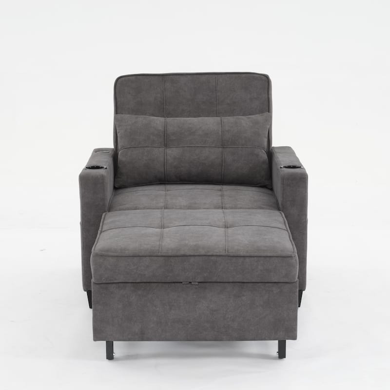 3-in-1 Pull out Convertible Futon Sleeper Armchair Beds with USB Ports