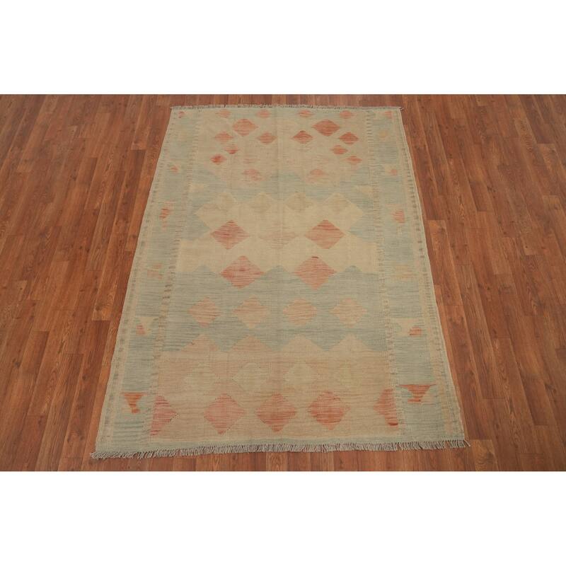 Hand Woven Oriental 100% Wool Carpet Southwestern Modern Multi-Colored Kilim Area Rug - 5' 11'' X 4' 5''