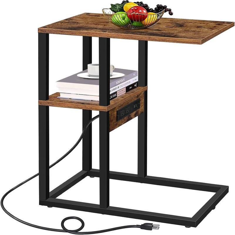 C Shaped End Table with Charging Station - 11.8"D x 15.4"W x 23.4"H