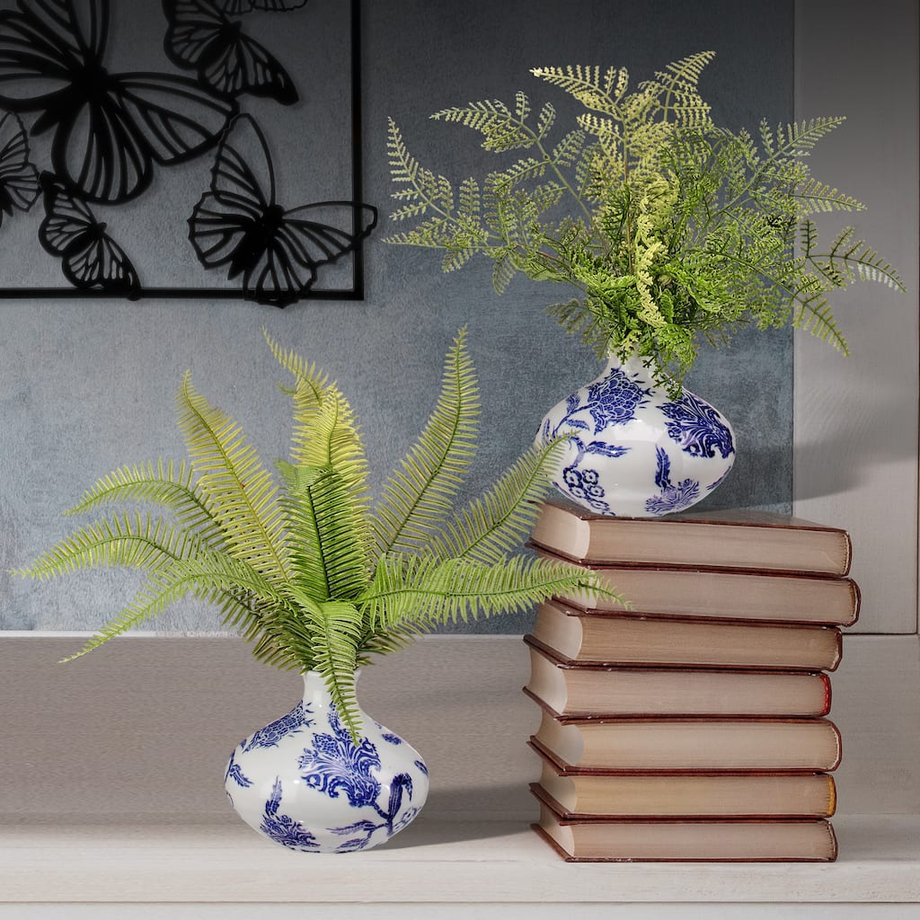 Plastic Natural Touch Fern In Ceramic Bud Vase 11.5" Set of 2