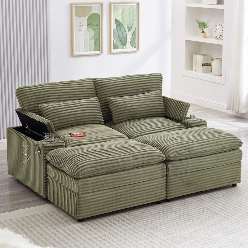 Roomfitters 70.9-Inch Loveseat Sofa, Convertible Sectional Sofa Bed with Storage, 2 Movable Ottomans