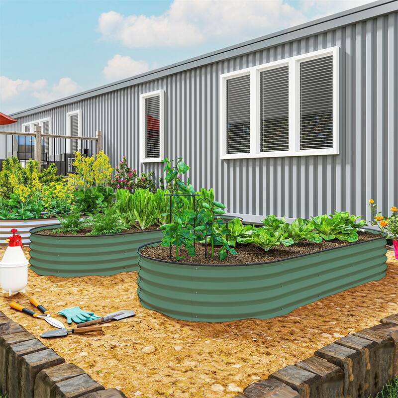 Set of 2 Galvanized Steel Raised Garden Beds Large Outdoor Planters for Vegetables Flowers - 84.6" W x 35.4" D x 11.8" H