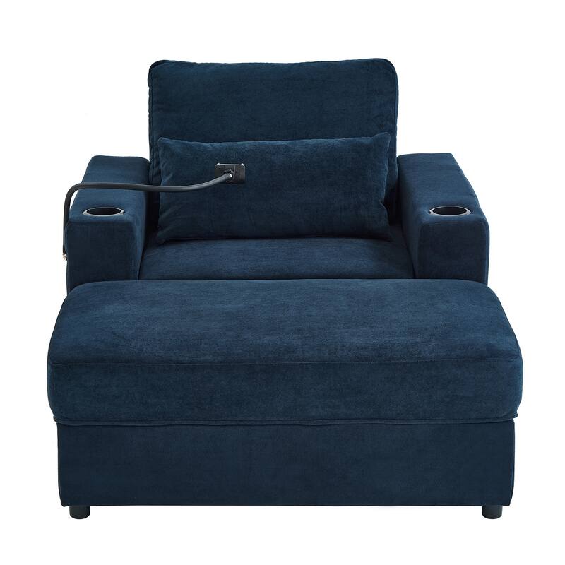 Armchair 42.5" Chaise Lounge Sofa Couch With A Movable Storage Ottoman,Two Usb Ports,Two Cup Holders
