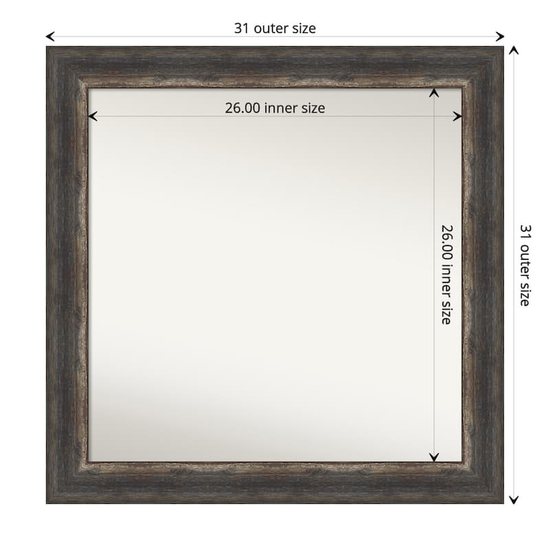 Non-Beveled Bathroom Wall Mirror - Bark Rustic Char Frame - 31 x 31 in - Bark Rustic Char
