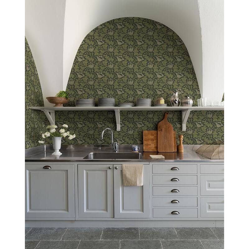 A-Street Prints Anemone Dark Green Floral Trail Wallpaper