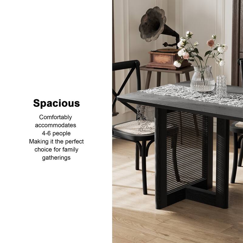 Farmhouse Kitchen Dining Room Table Furniture Square Kitchen Table with Rattan Woven Legs for Kitchen Bar Living Room