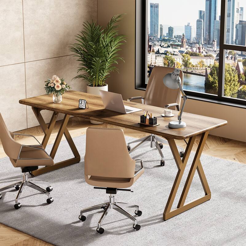 78.7-Inch Large Computer Desk, Sturdy Wooden Office Desk for 2 People