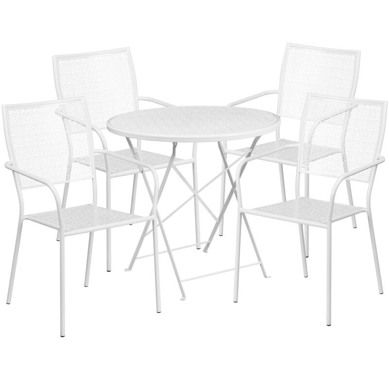30'' Round Indoor-Outdoor Folding Patio Table Set with 4 Square Back Chairs