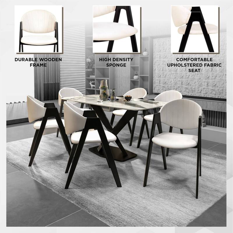 LeisureMod Mid-Century Modern Upholstered Dining Chair in Polyester with Curved Back and Iron Base for Home & Kitchen