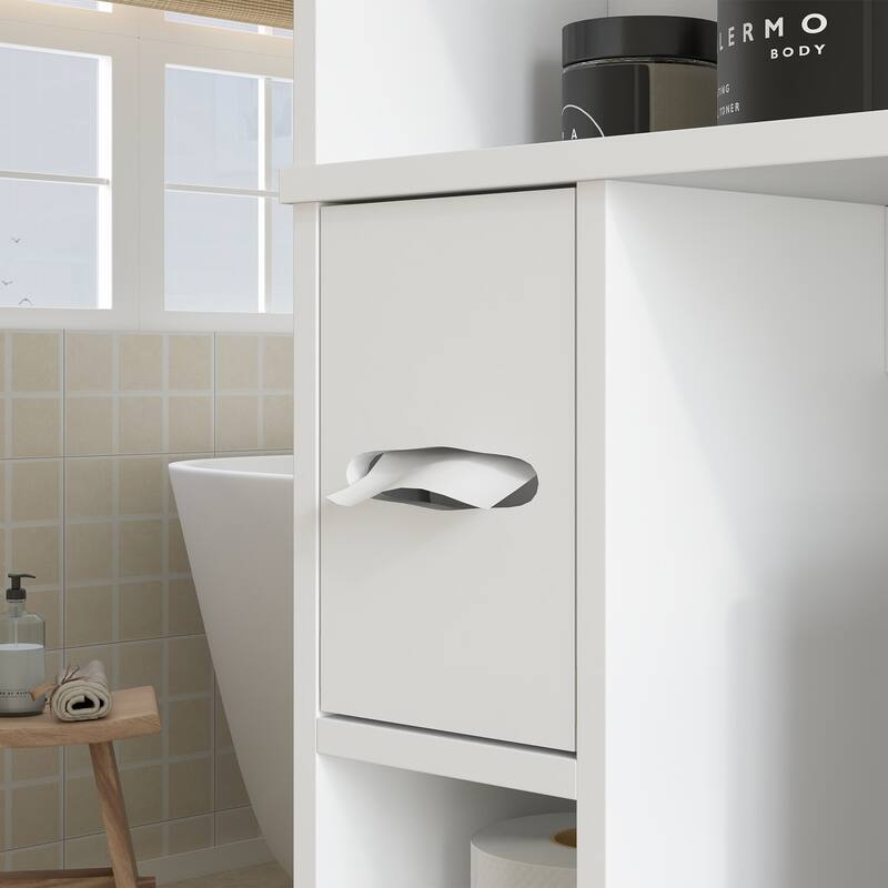 HOMCOM Over the Toilet Storage Cabinet, Modern Above Toilet Bathroom Organizer with 2 Doors, Storage Shelves, Toilet Paper