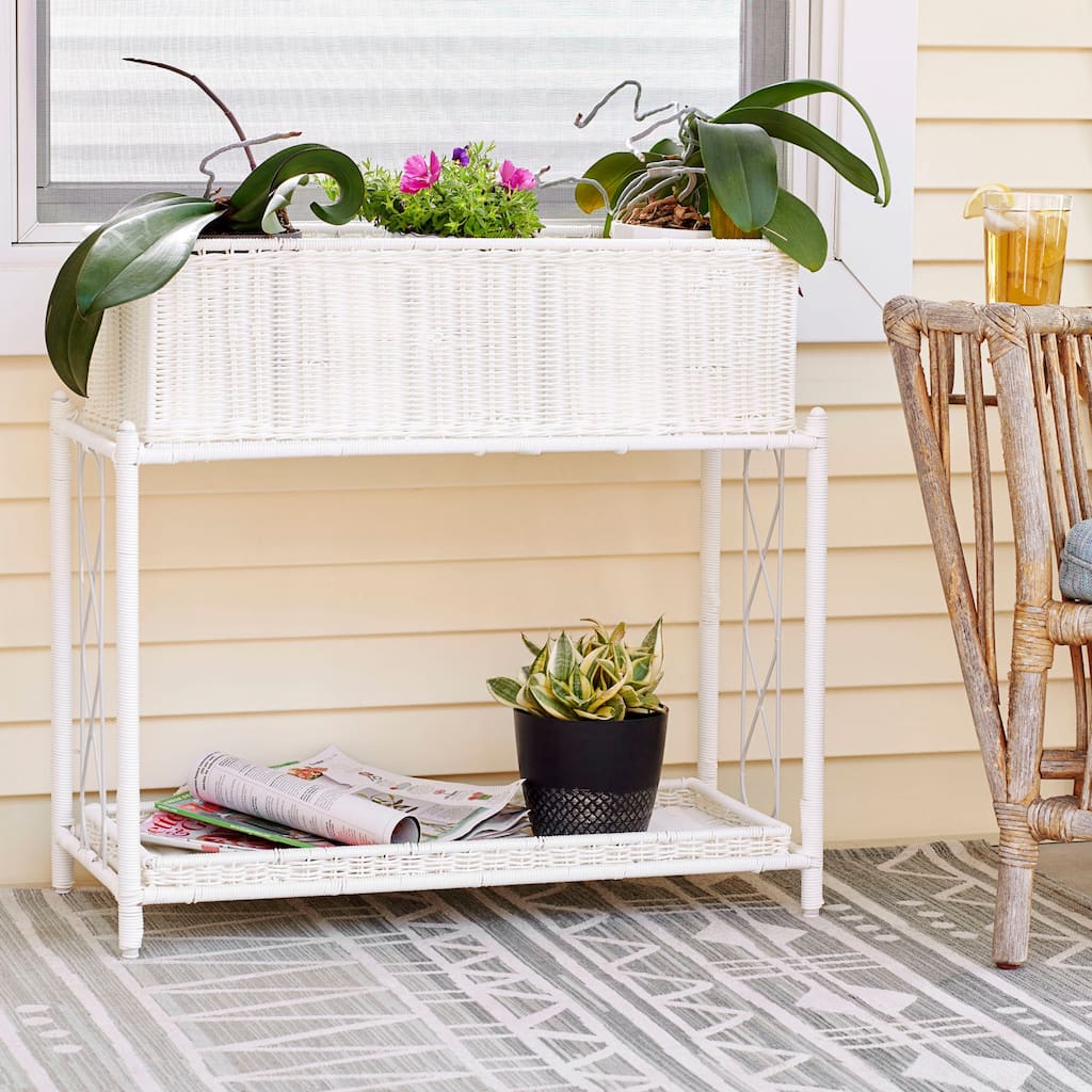 Household Essentials Raised 2-Tier Plant Stand with 2 Interchangeable Shelves