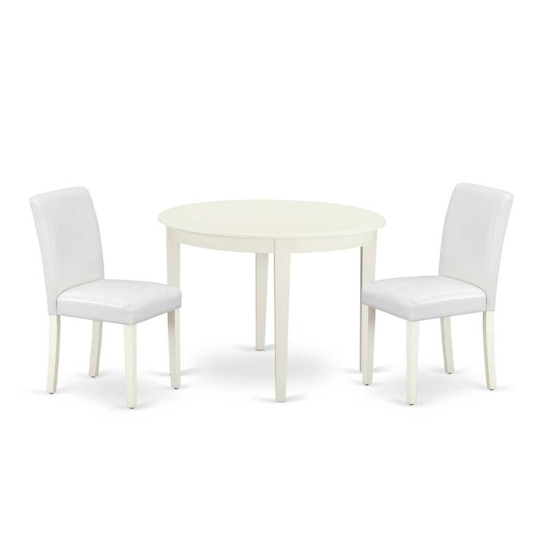 Round Dining Table Set 3pc - 42" Table & 2 Parsons Chairs - White PU Leather - Modern Elegance