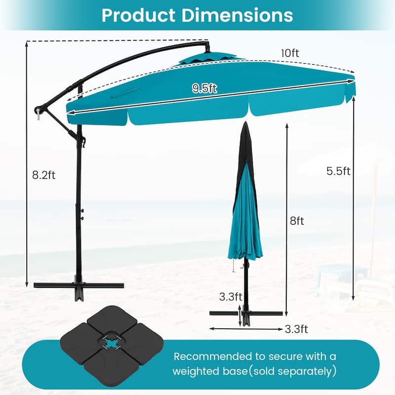 Gymax 10FT Offset Hanging Umbrella Patio Cantilever Umbrella w/ Easy