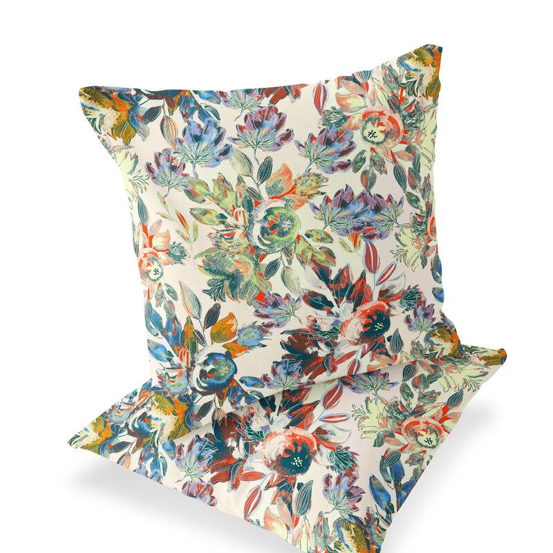 HomeRoots Set of Two 16" X 16" Green and Yellow Blown Seam Floral Indoor Outdoor Throw Pillow - 16.00' X '16.00' X '5.00