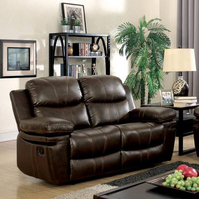 Eliv Transitional Brown Bonded Leather Upholstered Reclining Loveseat by Furniture of America