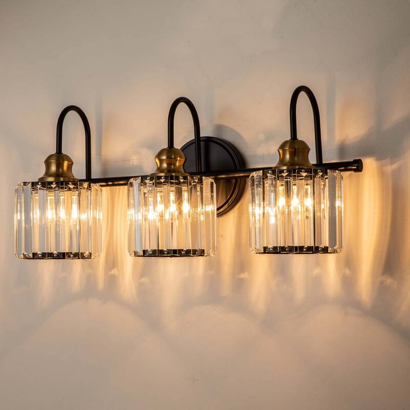 3 - Light Modern Glam Crystal Bathroom Vanity Light Wall Sconce