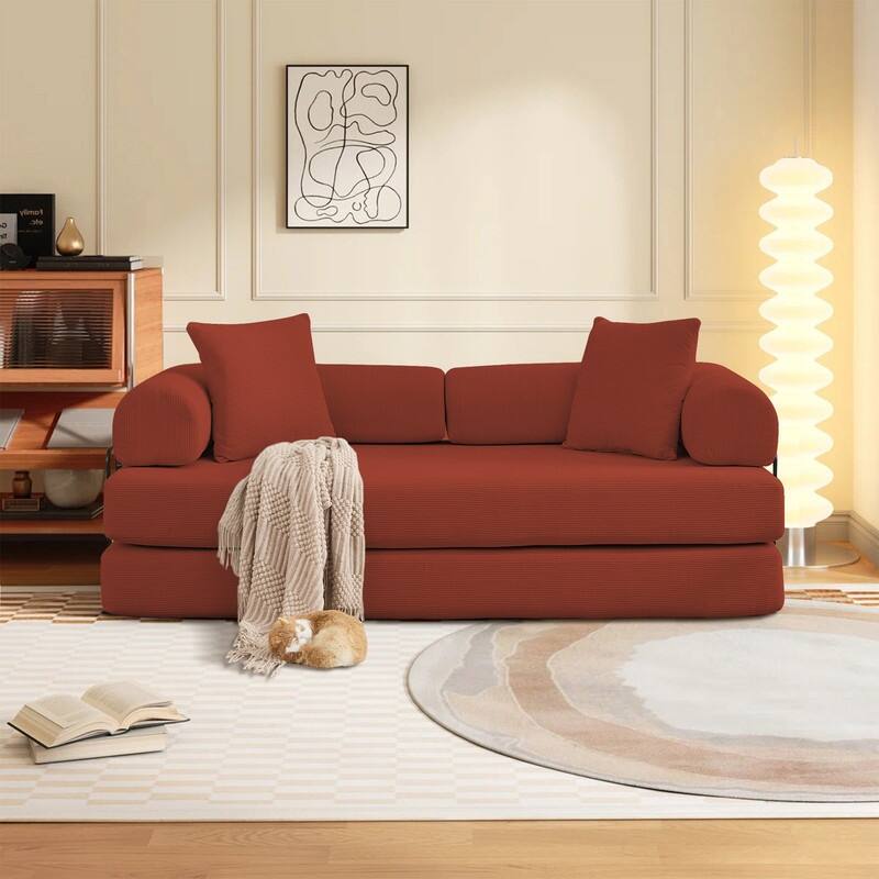 Folding Convertible Sleeper Sofa Bed with Modular Design Perfect for Living Room and Guest Space - Red