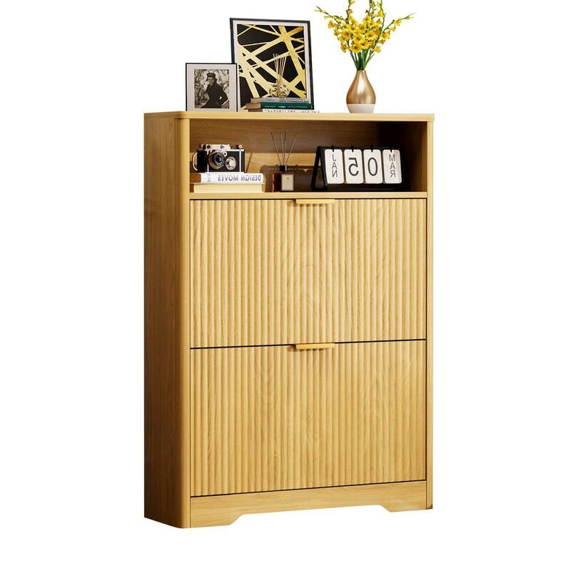 40" Tall Shoe Cabinet Storage for Entryway, Free Standing Organizer with Two Hidden Flip Drawers