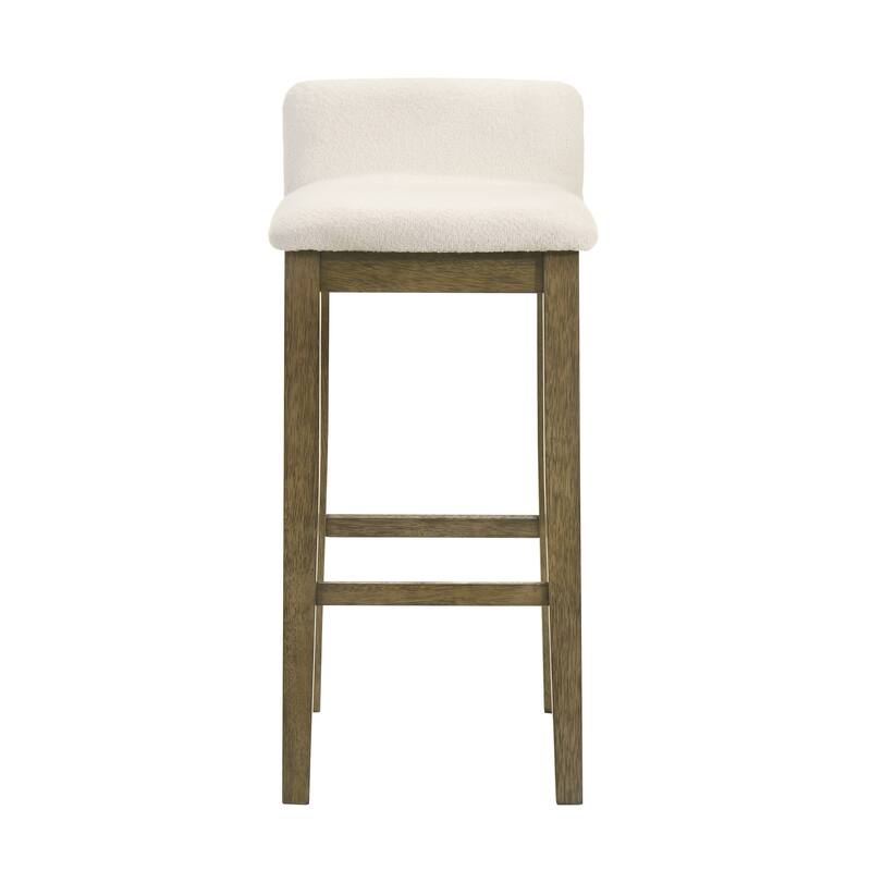 Annikah Low-Back Boucle Bar Stool, Counter Height Kitchen Barstool with Wood Legs