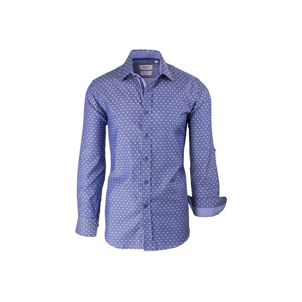 CLEARANCE Blue with White Polka-Dot Pattern, Modern Fit, Long Sleeve Sport Shirt by Tiglio Sport SP9029