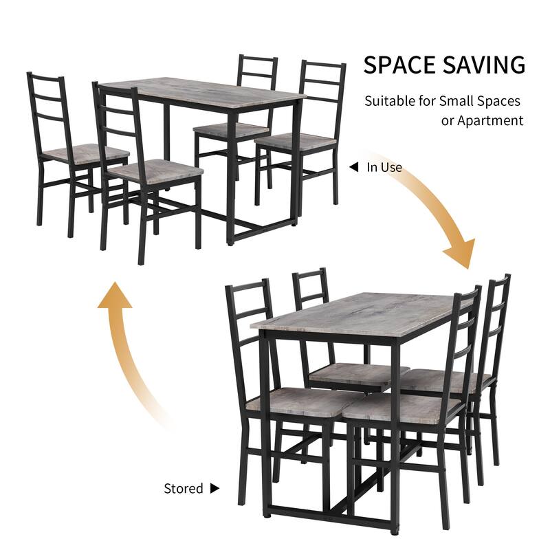 Dining Table Set for 4, Wood Kitchen Table Chairs Set, Space-Saving Design, Modern 5-Piece Dinette Set for Kitchen
