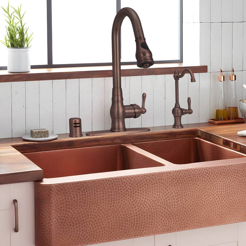Copper Kitchen Faucet with Single Handle and Pull Down Sprayer