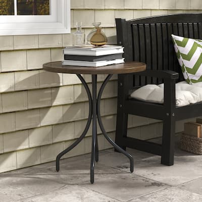 Outsunny Outdoor Side Table, 26" Round Patio Table with Steel Frame and Slat Tabletop for Garden