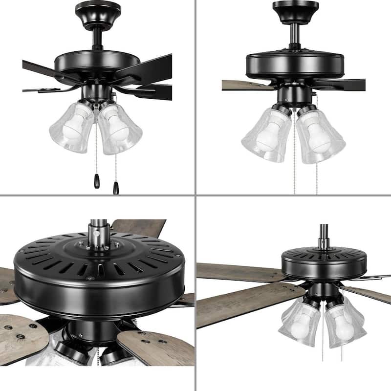 AirPro 52 in. Matte Black 5-Blade AC Motor Ceiling Fan with Light - 52 in x 52 in x 18.7 in