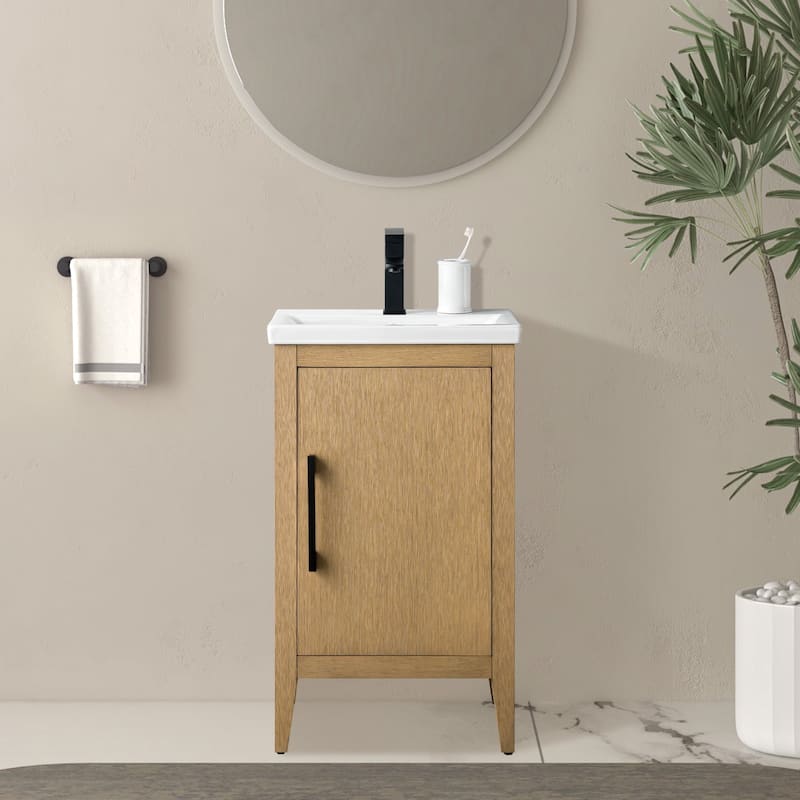 Vanity Art 20" or 24" or 30" Single Sink Bathroom Vanity Cabinet with Ceramic Top - 20"/Matte Black - Natural Oak