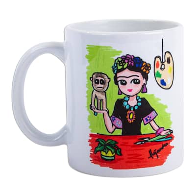 Novica Handmade Frida With Monkey Ceramic Mug