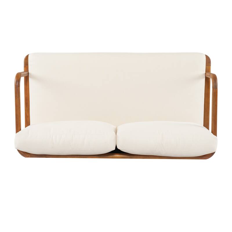 Christopher Knight Home - Canape Modern Outdoor Acacia Wood Loveseat with Coffee Table and Water-Resistant Cushions