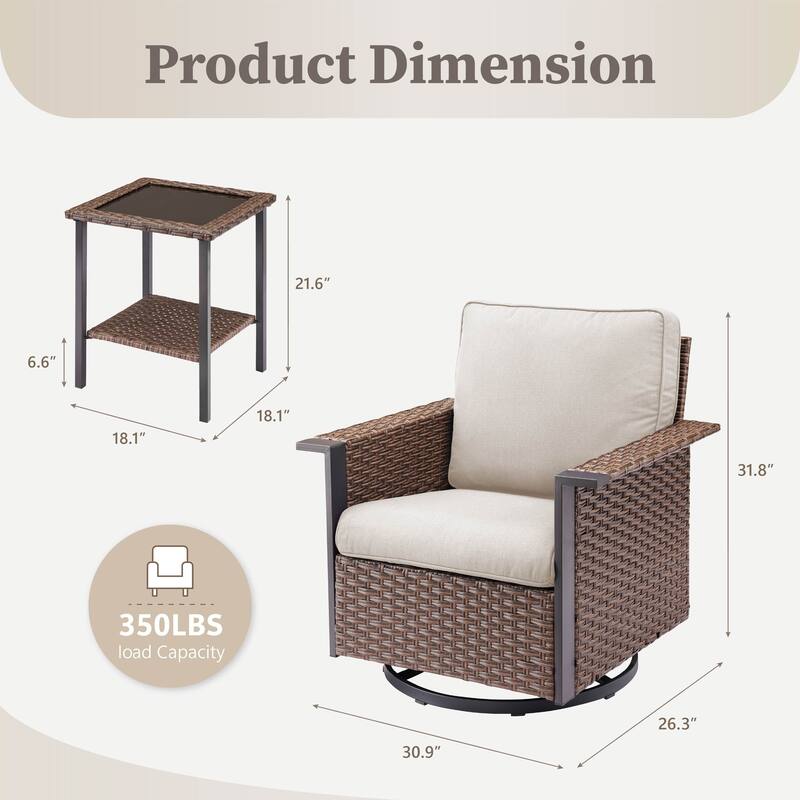 Pocassy Outdoor Wicker Sofa Glider Chair with Ottoman Set